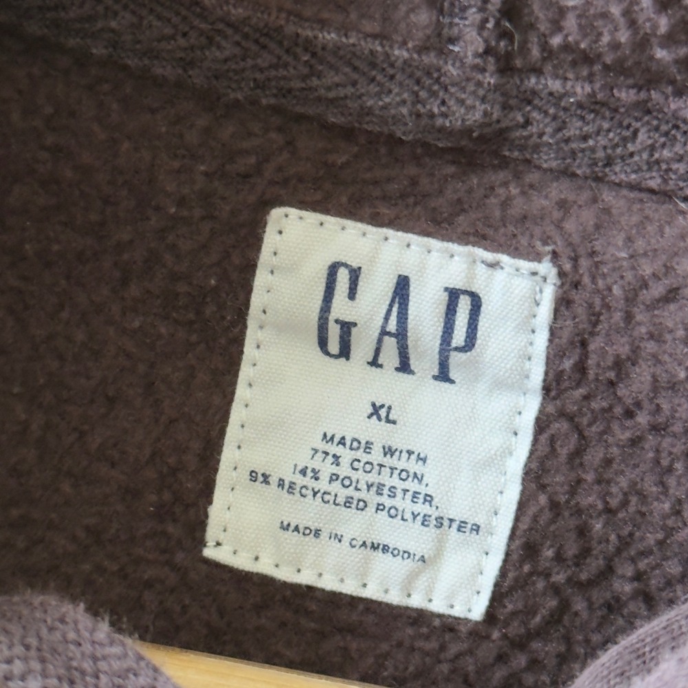Mens Gap Hooded Sweatshirt XL Brown Y2K Spellout Logo Fleece Hoodie - Picture 3 of 4